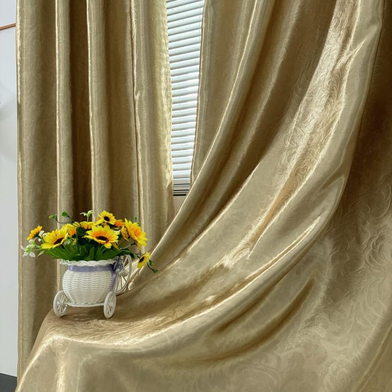 MYRU 2 Panels Set Semi Blackout Gold Curtains for Living Room Embossed Flower Curtains for Bedroom (2 x 52 x 96 Inch,Gold) - Image 5